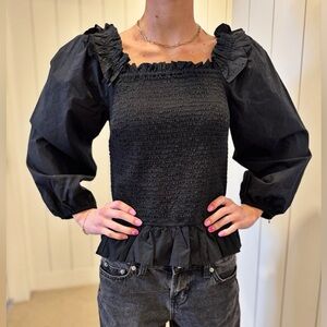 Women’s brand new black smocked long sleeve shirt